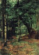 William Stott of Oldham Study of sun shining through trees-Concarneau oil